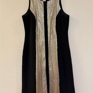 Gabby Skye Black and Gold Midi Dress